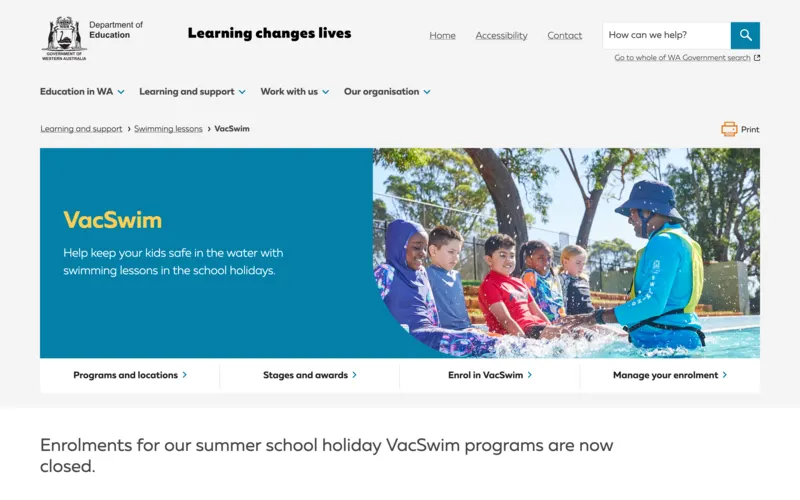 The VacSwim website